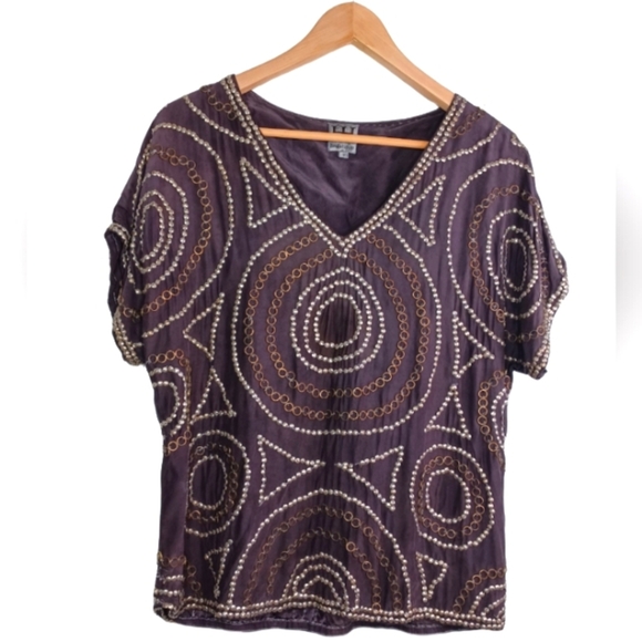 Haute Hippie 100% Silk Funky Boho Metal Embroidered Blouse - Picture 3 of 13